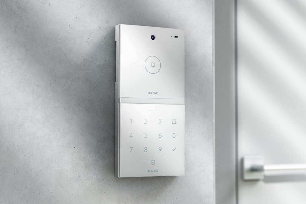 Loxone intercom and NFC code touch at a building entrance